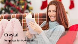  Presentation with reading assessment - PPT theme having book red - festive redhead reading background and a  colored foreground