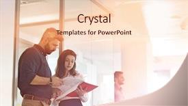  Presentation with capstone project - Audience pleasing presentation design consisting of book review - businessman and businesswoman reviewing project backdrop and a lemonade colored foreground