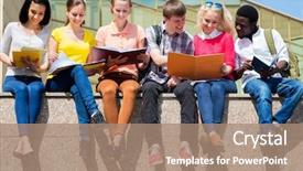  Presentation with student nurse teaching university - Presentation theme with book review - group of university students studying background and a coral colored foreground