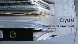  Presentation with review - Colorful presentation enhanced with book review - lot of documents in office backdrop and a light blue colored foreground