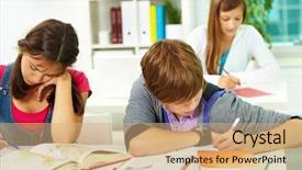  Presentation with smart - PPT theme having book review - portrait of smart guy making background and a coral colored foreground