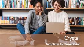  Presentation with german shepherd two young puppys - Amazing PPT theme having book romans - two cheerful young girls students backdrop and a  colored foreground