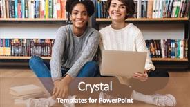  Presentation with german shepherd two young puppys - Colorful presentation theme enhanced with book romans - two cheerful young girls students backdrop and a  colored foreground