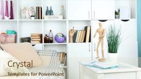  Presentation with room interior design - Theme consisting of book shelf - modern interior design of living background and a soft green colored foreground
