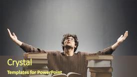  Presentation with college orientation empty classic book - Presentation design featuring book spreading his hands helpless background and a tawny brown colored foreground