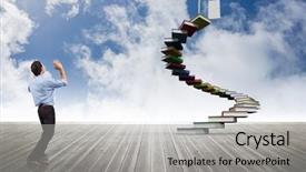  Presentation with wooden cross against the sky - Slide deck enhanced with book steps leading to door background and a light gray colored foreground