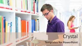  Presentation with college student money - Slides with handsome college student in library background and a soft green colored foreground