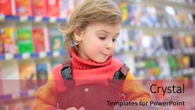  Presentation with bookshop - Audience pleasing slides consisting of little girl in bookshop backdrop and a red colored foreground