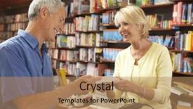  Presentation with bookshop - Theme with book sales - male customer in bookshop background and a coral colored foreground