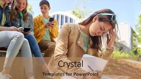  Presentation with school bullying - Amazing presentation theme having book suffering of classmates mockery backdrop and a coral colored foreground