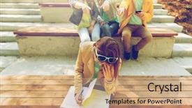  Presentation with school bullying - Colorful presentation theme enhanced with book suffering of classmates mockery backdrop and a coral colored foreground