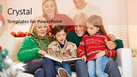  Presentation with child girl reading a book - Amazing PPT theme having grandparents reading book to grandchildren backdrop and a lemonade colored foreground