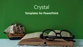  Presentation with vintage book - Amazing presentation theme having book-vintage-glasses-model backdrop and a forest green colored foreground