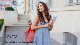  Presentation with sad woman diamond ring - PPT theme with tourist magazine - cheeful attractive young woman background and a light blue colored foreground