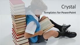  Presentation with tan book stack stacks of books - Amazing PPT layouts having book while sitting against books backdrop and a  colored foreground