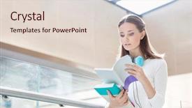  Presentation with kids reading book - PPT layouts featuring book while standing by railing background and a  colored foreground