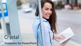  Presentation with kids reading book - Slide set with book while waiting for bus background and a light blue colored foreground