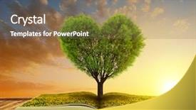  Presentation with heart shape tree - Colorful PPT theme enhanced with book with a tree backdrop and a violet colored foreground