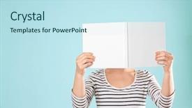  Presentation with story book conceptual open - Presentation theme enhanced with book with blank white cover background and a sky blue colored foreground