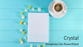  Presentation with old book cover by shakespeare - Slides featuring book with blank white cover background and a arctic colored foreground