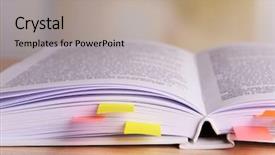  Presentation with bright - Slides featuring book with bookmarks on table background and a coral colored foreground