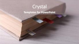  Presentation with blank note book and wooden - Audience pleasing PPT theme consisting of book with bookmarks on wooden backdrop and a gray colored foreground