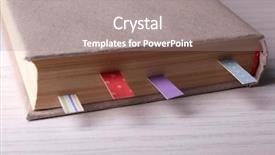  Presentation with blank note book and wooden - Slides having book with bookmarks on wooden background and a gray colored foreground