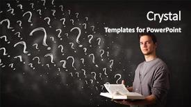  Presentation with question marks - Audience pleasing PPT theme consisting of book with question marks backdrop and a  colored foreground