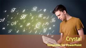  Presentation with holding hands old young - PPT theme featuring book with shiny letters flying background and a red colored foreground