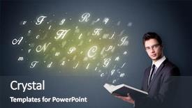  Presentation with book - Colorful slides enhanced with book with shiny letters flying backdrop and a  colored foreground