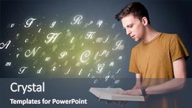  Presentation with book - PPT layouts enhanced with book with shiny letters flying background and a ocean colored foreground