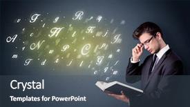  Presentation with creepy book - Slide deck with book with shiny letters flying background and a ocean colored foreground