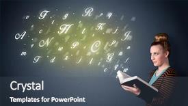  Presentation with creepy book - PPT theme having book with shiny letters flying background and a  colored foreground