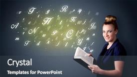  Presentation with book - PPT layouts featuring book with shiny letters flying background and a  colored foreground