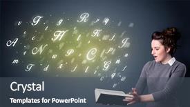  Presentation with book - Colorful PPT layouts enhanced with book with shiny letters flying backdrop and a ocean colored foreground