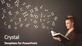  Presentation with book - Cool new theme with book with white alphabet flying backdrop and a dark gray colored foreground