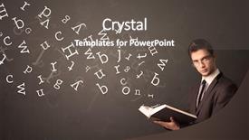  Presentation with book - Beautiful PPT layouts featuring book with white alphabet flying backdrop and a dark gray colored foreground