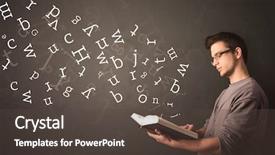  Presentation with book store retail - Presentation design with book with white alphabet flying background and a dark gray colored foreground