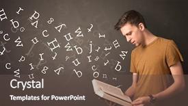  Presentation with alphabet - Presentation consisting of book with white alphabet flying background and a tawny brown colored foreground