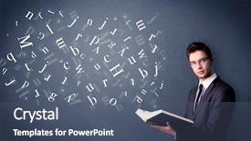  Presentation with white letters - Presentation theme having book with white letters flying background and a  colored foreground