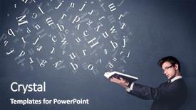  Presentation with white letters - Presentation theme consisting of book with white letters flying background and a ocean colored foreground