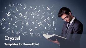  Presentation with white letters - Beautiful slide deck featuring book with white letters flying backdrop and a ocean colored foreground