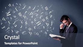  Presentation with young man on the phone - Slide set consisting of book with white letters flying background and a  colored foreground