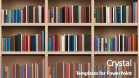  Presentation with blank note book and wooden - PPT theme featuring books on a wooden shelfs background and a tawny brown colored foreground