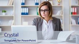  Presentation with bookkeeping - Amazing slide deck having bookkeeping - businesswoman working in the office backdrop and a lemonade colored foreground