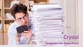  Presentation with forensic accountant - Cool new presentation theme with bookkeeping - funny accountant bookkeeper working backdrop and a  colored foreground