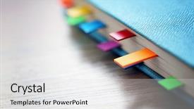  Presentation with dairy - Audience pleasing PPT theme consisting of bookmark - blue dairy with multicoloured stickers backdrop and a light gray colored foreground