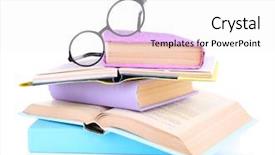  Presentation with glasses - Audience pleasing presentation theme consisting of bookmark - books in a mess backdrop and a white colored foreground