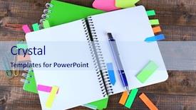  Presentation with notebook - Slide deck with bookmark - notebook pen and stickers background and a sky blue colored foreground