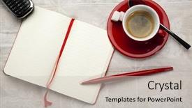  Presentation with birds - Cool new presentation theme with bookmark - opened blank notebook cup backdrop and a light gray colored foreground